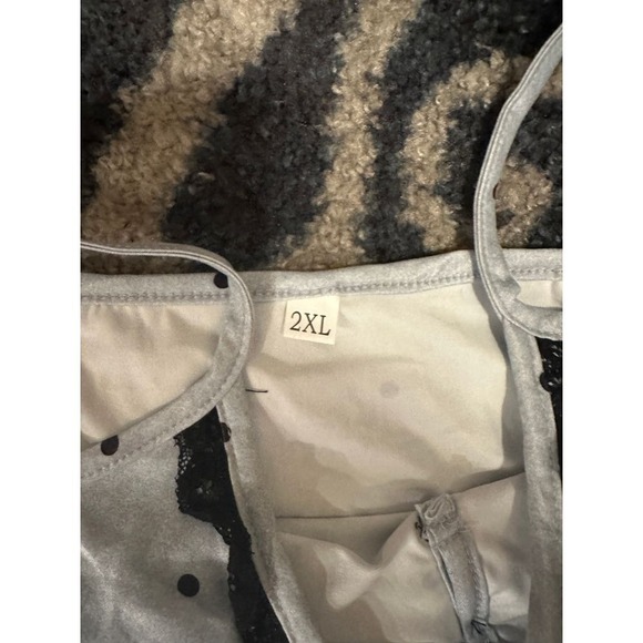 Polka Dot Two-Piece Pajama Set Sleepwear Loungewear with Scalloped Trim 2XL - Picture 3 of 4